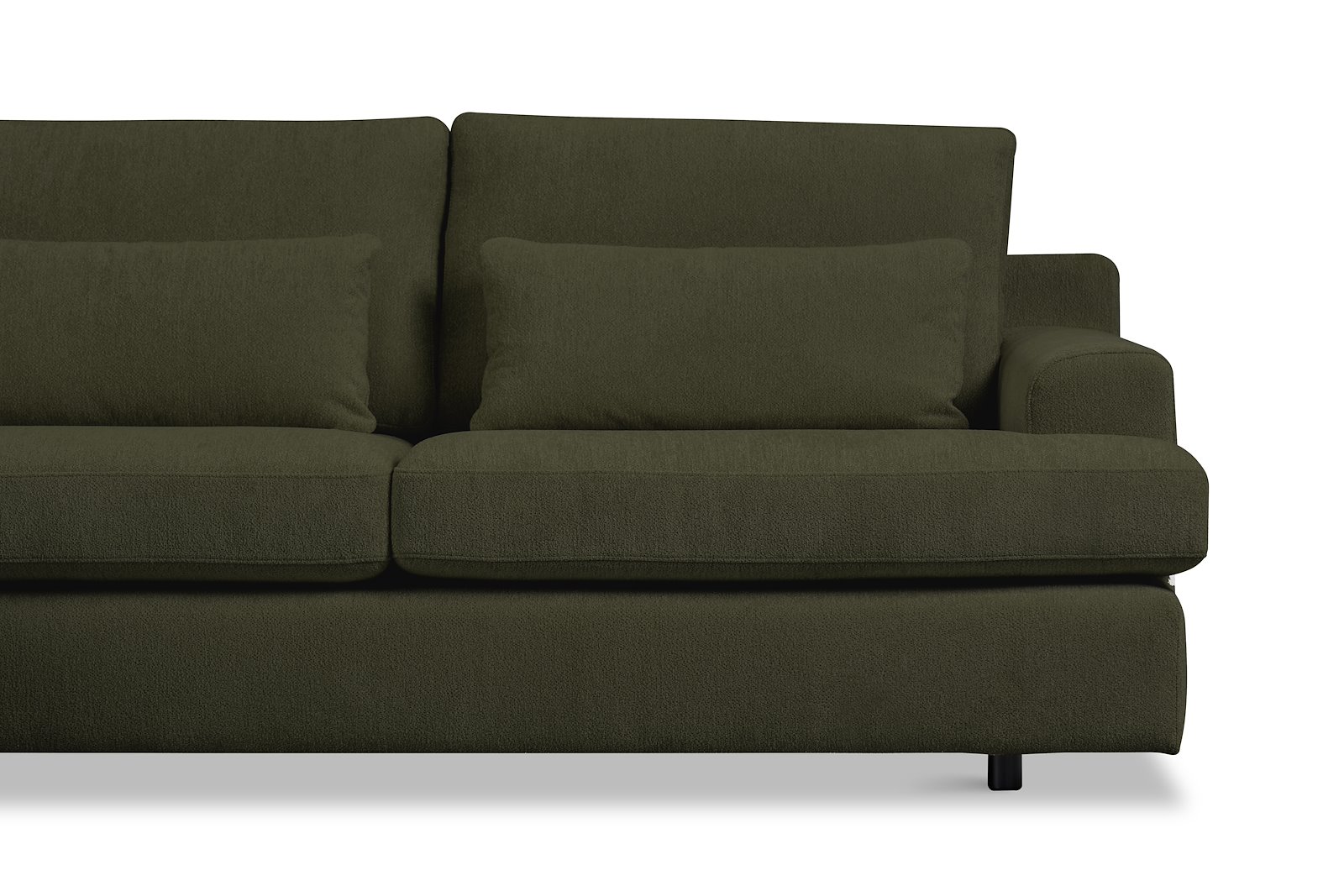 Roma Sofa 2,5-seter med sjeselong venstre. Tekstil Raven 78 Green med sorte ben
