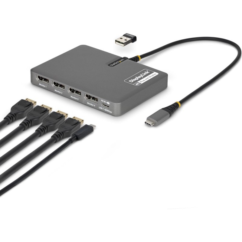 StarTech.com QUAD-USB-DP-ADAPT station d'accueil Avec fil USB 3.2 Gen 1 (3.1 Gen 1) Type-C Gris