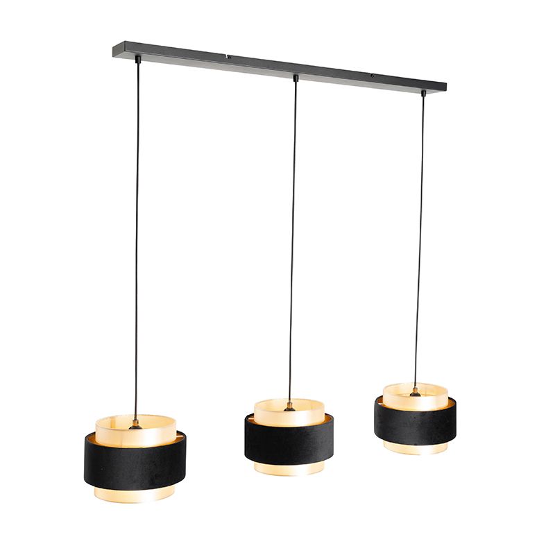 Moderne hanglamp zwart met goud 3-lichts - Elif