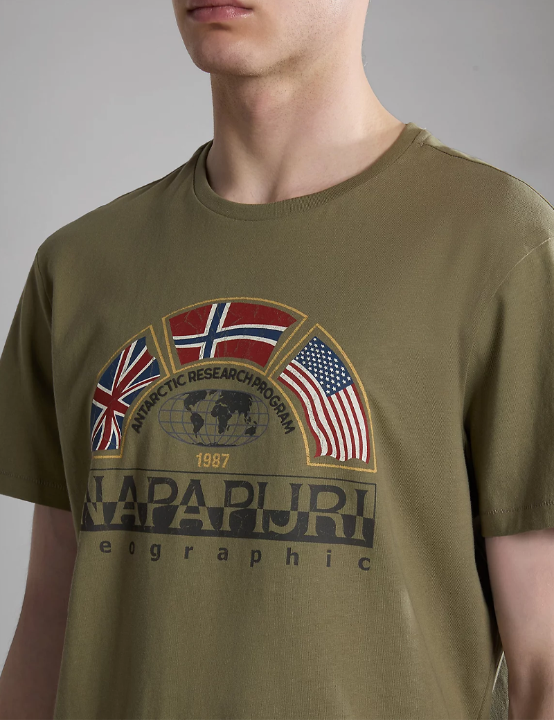 NAPAPIJRI T-SHIRT HOMME MANCHES COURTES LOGO IMPRIMÉ TURIN KAKI