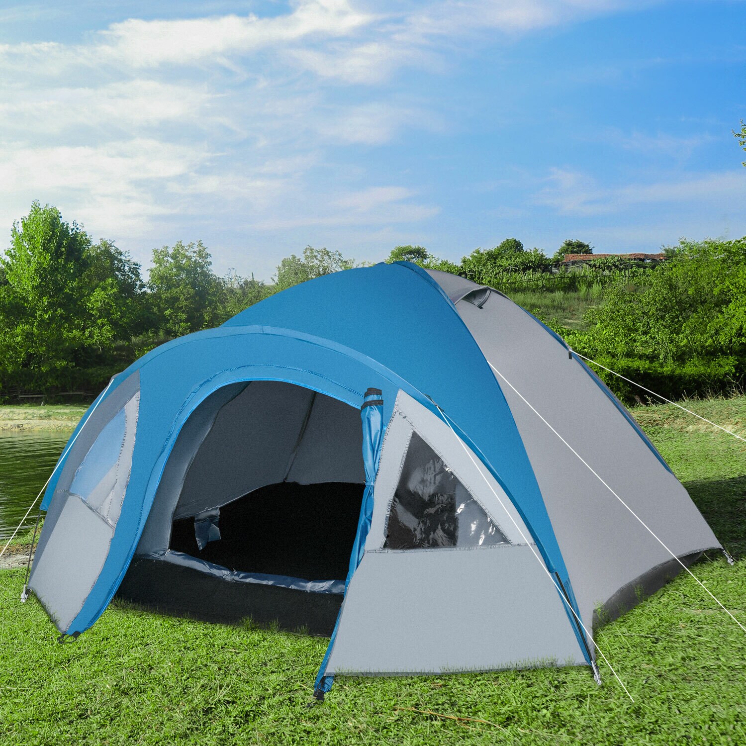 Outsunny Doppelwandzelt für 4 Personen blau 300 x 250 x 130 cm