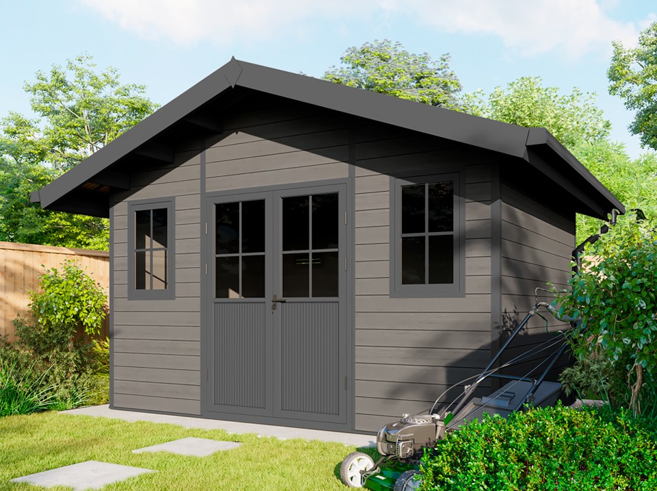 Abri de jardin bois composite braga - 12m2 gris - epaisseur des murs : 28 mm - aluminium - anti uv et intemperies