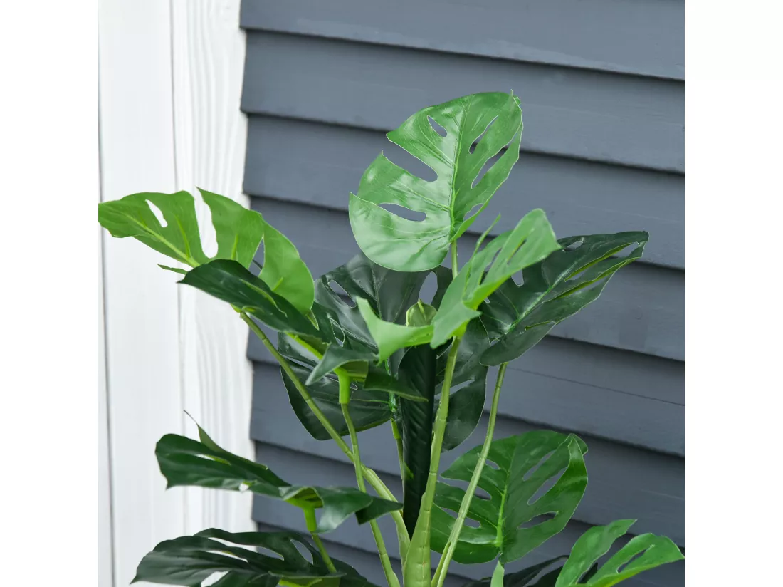 Arbre artificiel plante artificielle Monstera H. 100 cm tronc branches lichen feuilles de tortue grand réalisme pot inclus