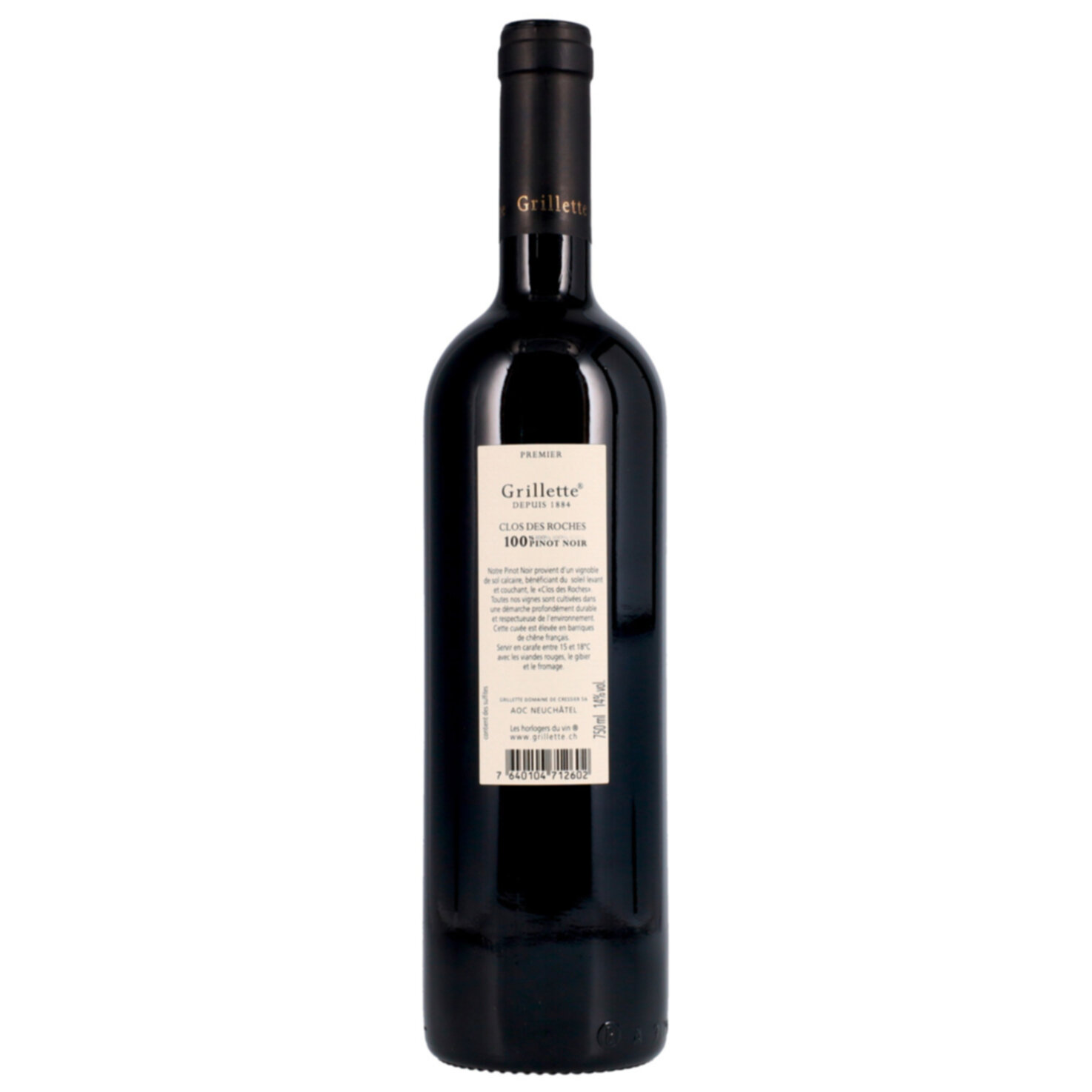 Neuchâtel AOC Pinot Noir Noir des Roches Grillette Domaine de Cressier -75cl