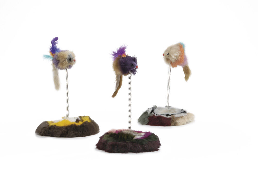 Beeztees Pluche Muis op Springveer - Kattenspeeltje