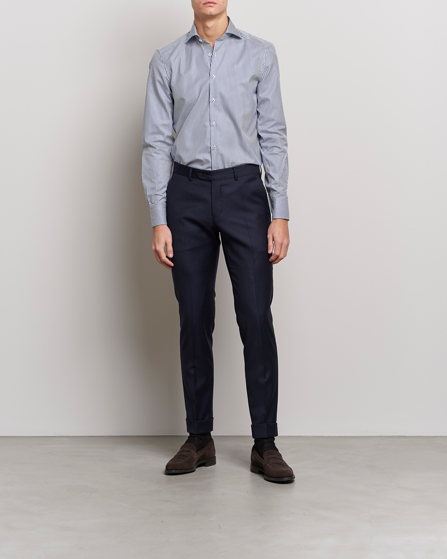 Stenströms Slimline Stripe Cut Away Shirt Navy