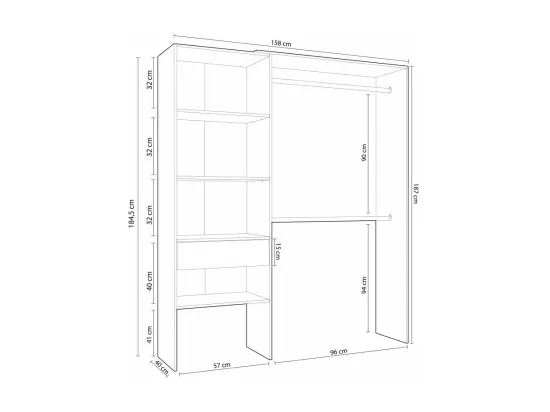 Armoire dressing décor blanc et chêne - H187 cm