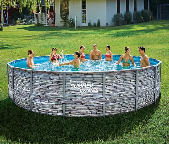 Summer Waves Elite-Frame-Pool, Steinoptik, ca. Ø 549 x 132 cm