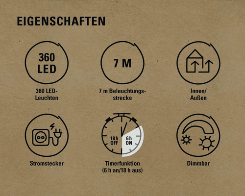 LED-lichtsnoer Lafiora Icicle 360° 7 m + 10 m aansluitdraad, warm wit licht