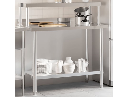 VIDAXL - Mobilier de cuisine Table de travail de cuisine avec étagère 110x55x120 cm inox