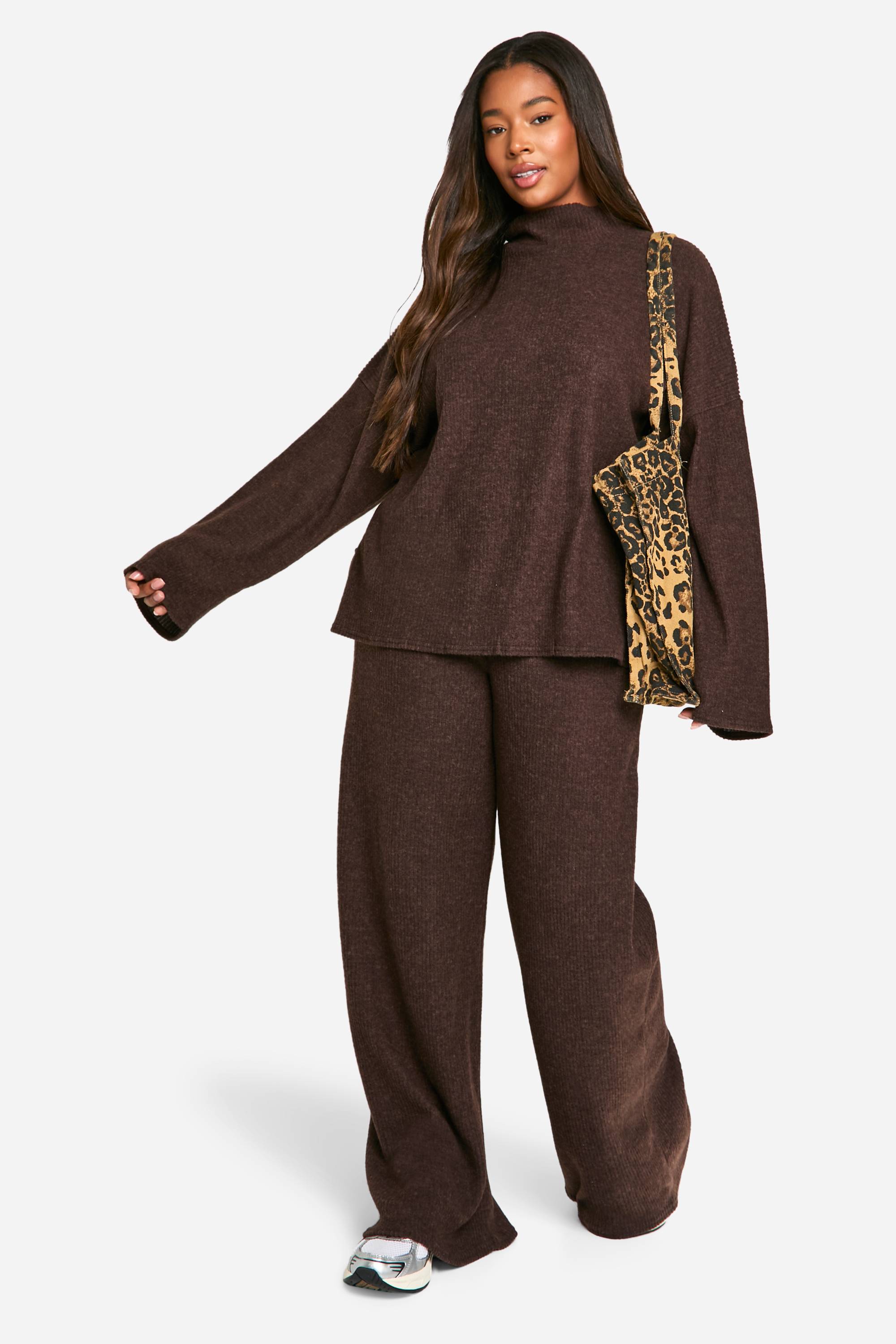boohoo Plus Pull Décontracté en Côtelé Doux & Pantalon à Jambes Larges