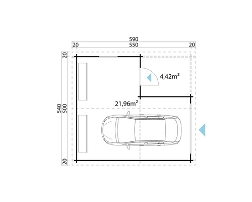 Enkele garage Outdoor Life Nevis zonder deur 500 x 550 cm lichtgrijs