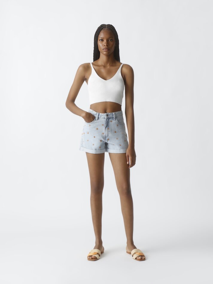 Shorts jeans bordados - Azul Fluorescente
