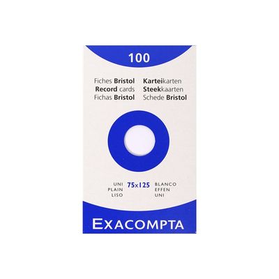Exacompta - Pack de 100 Fiches Bristol - 7,5 x 12,5 cm - unies - non perforées - blanc