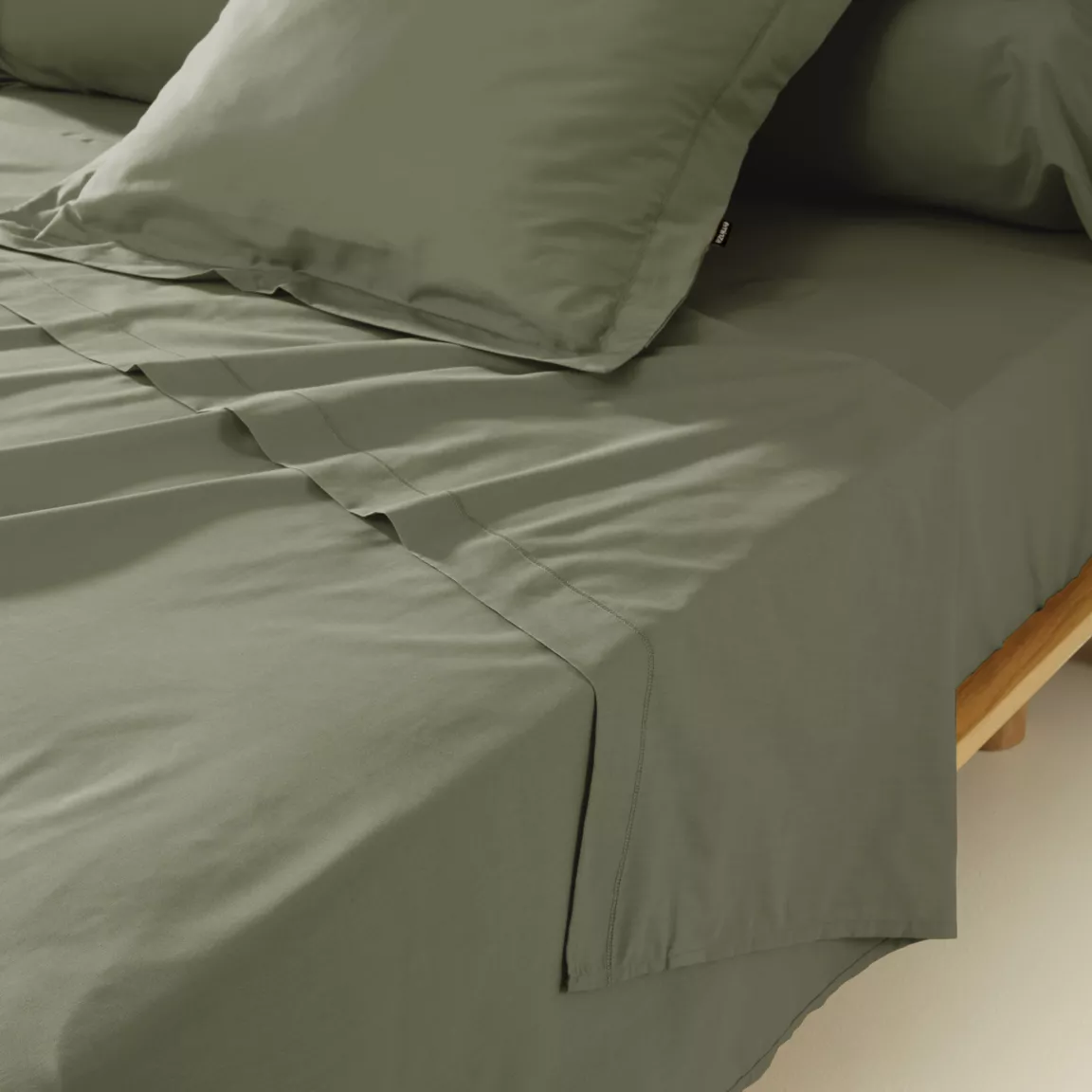 Drap plat percale de coton (270 x 300 cm) Cali Vert romarin