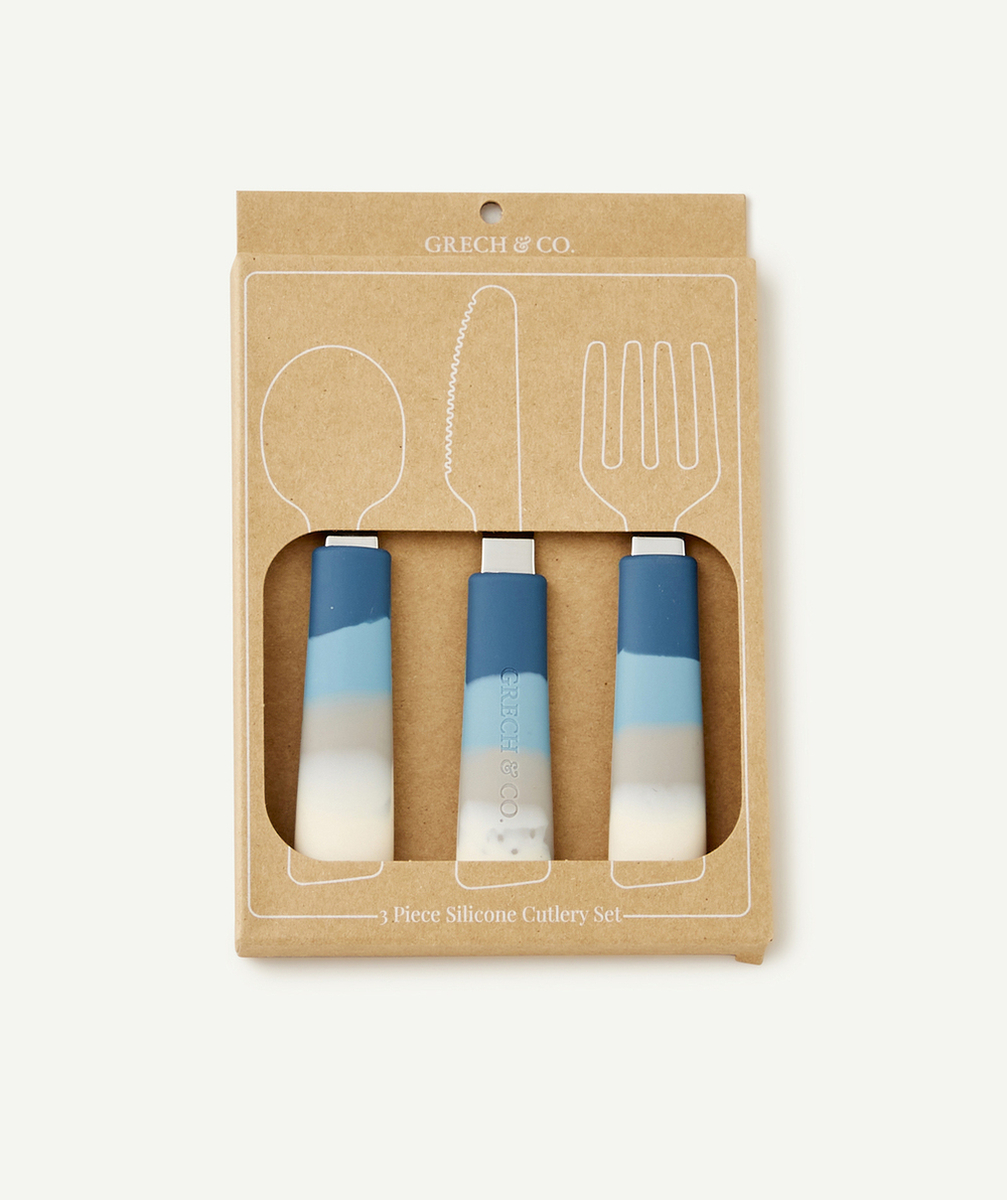 GRECH & CO.ENSEMBLE COUVERTS 3 PIÈCES BLEUS ENFANT EN SILICONE