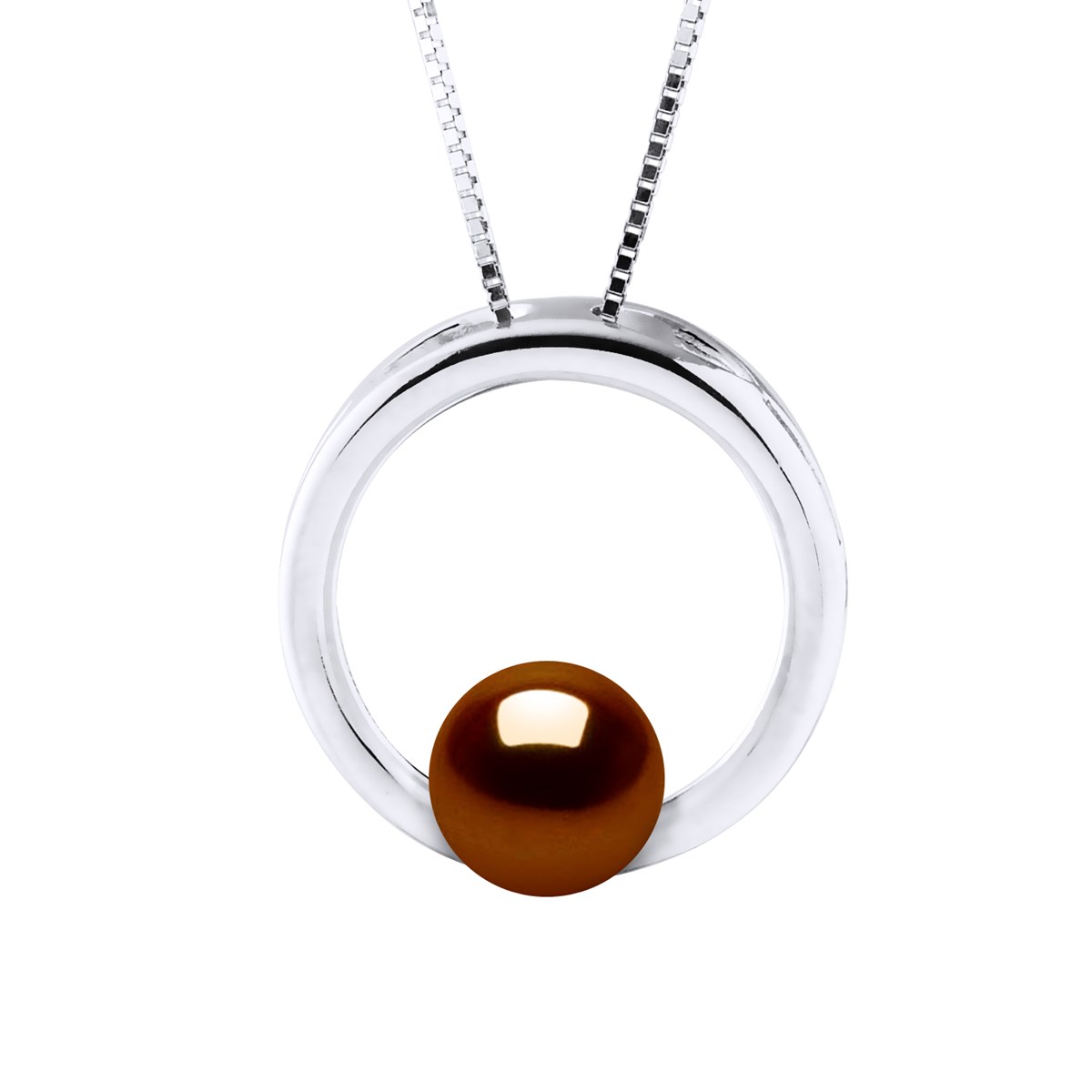 Collier CERCLE Perle d'Eau Douce Ronde 8-9 mm Chocolat Argent 925