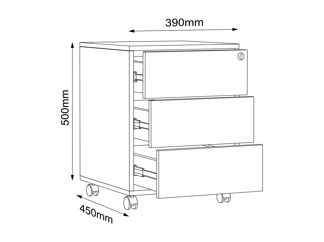 Caisson roulant de bureau Salia 3 tiroirs