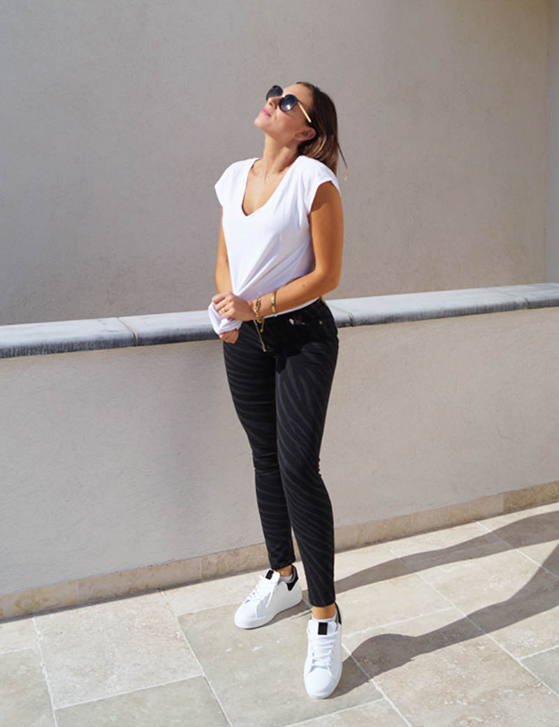 PLEASE PANTALON SKINNY ZIP ZÉBRÉ
