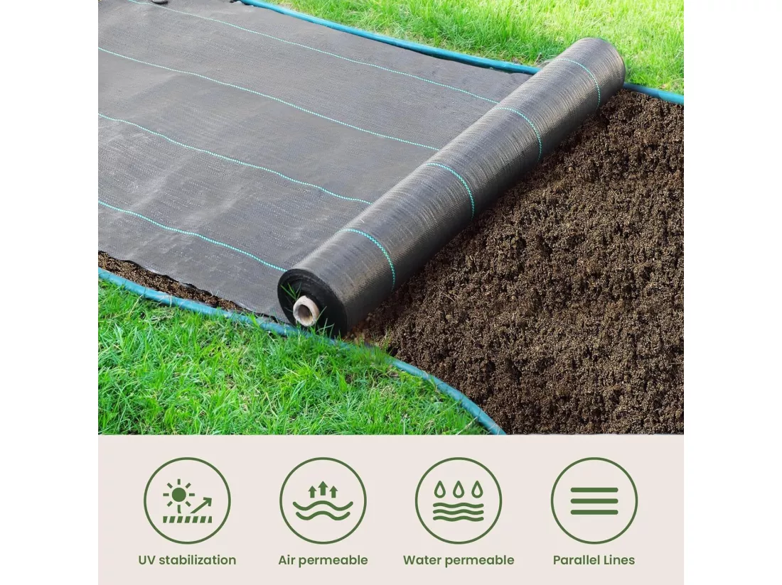 Membrane de contrôle des mauvaises herbes 4mx25m - toile de paillage pour serre - couvre-sol désherbant - anti UV perméable à l'eau