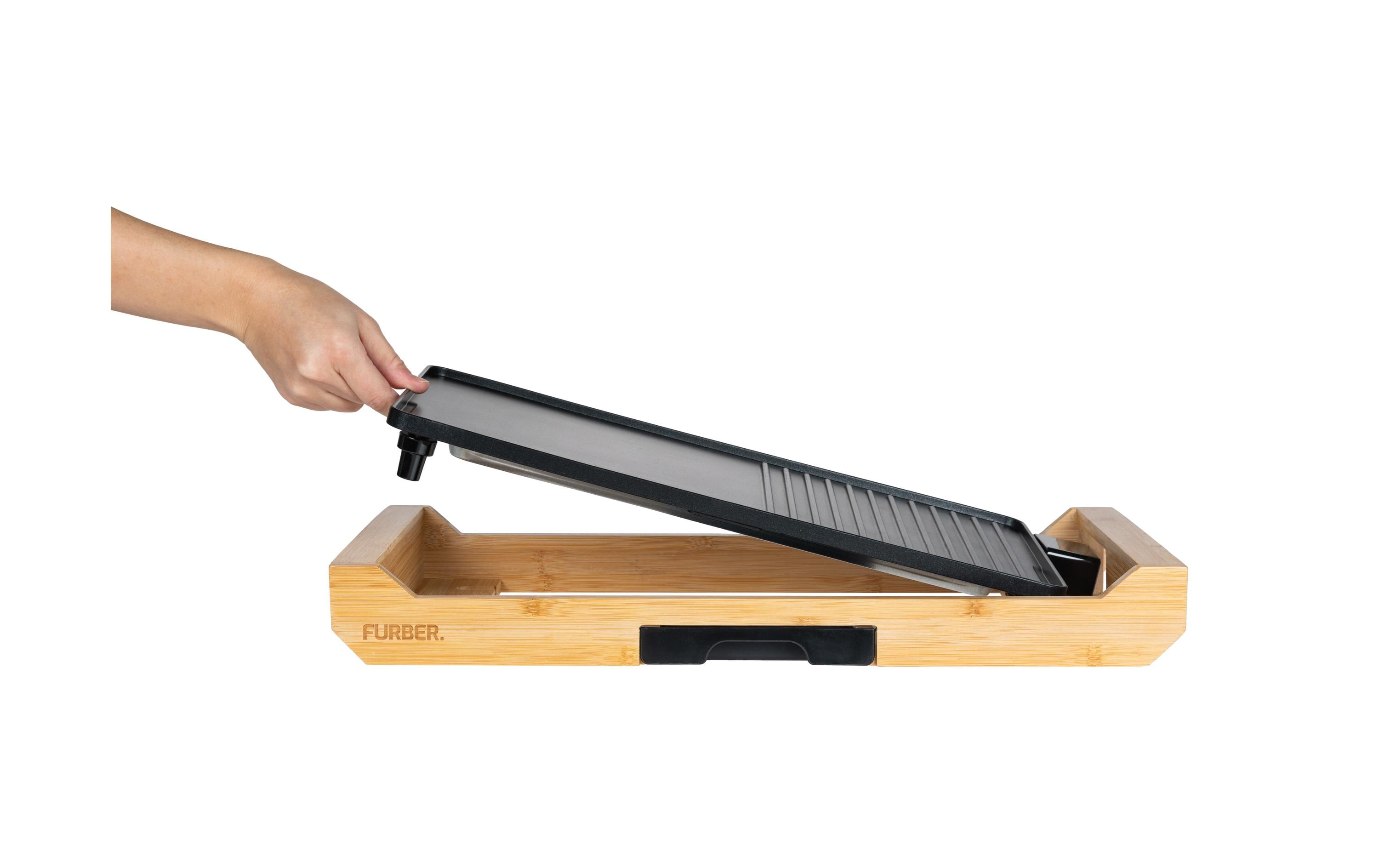 Tischgrill BambusLeistungsstarker Tischgrill mit Brat- und Grillplatte