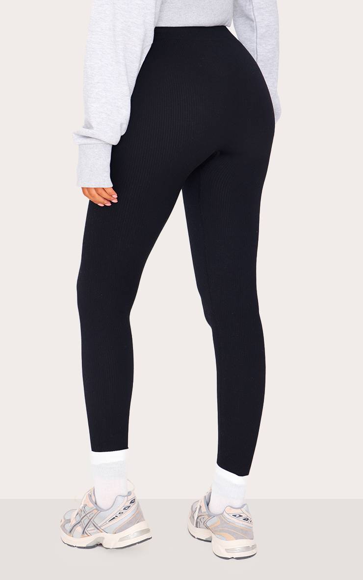Noir Legging Côtelé Structuré À Effet Sculptant Pour Grandes Tailles