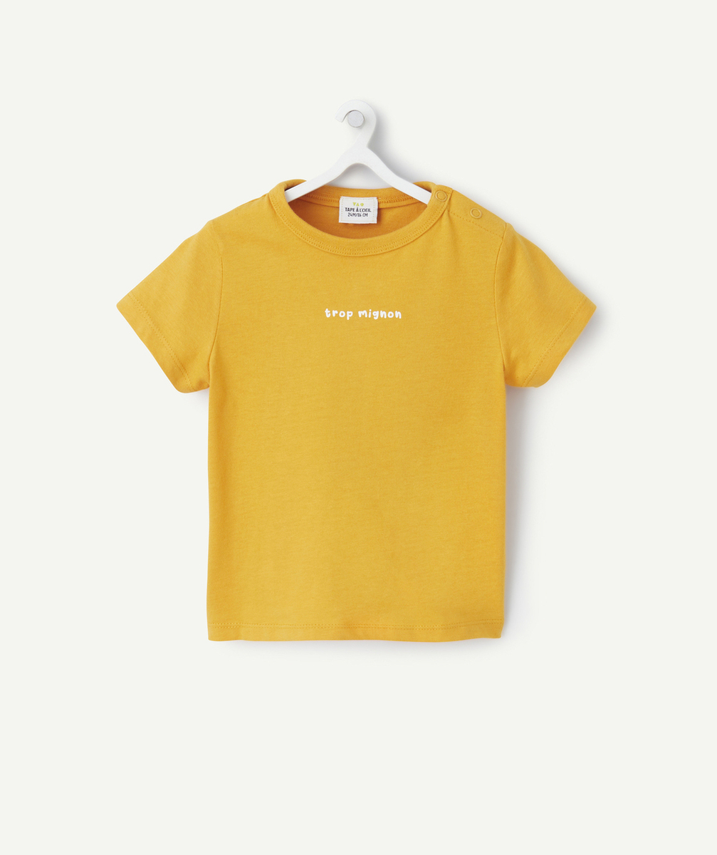 T-SHIRT À MANCHES COURTES BÉBÉ GARÇON EN COTON BIO JAUNE AVEC MESSAGE MIGNON
