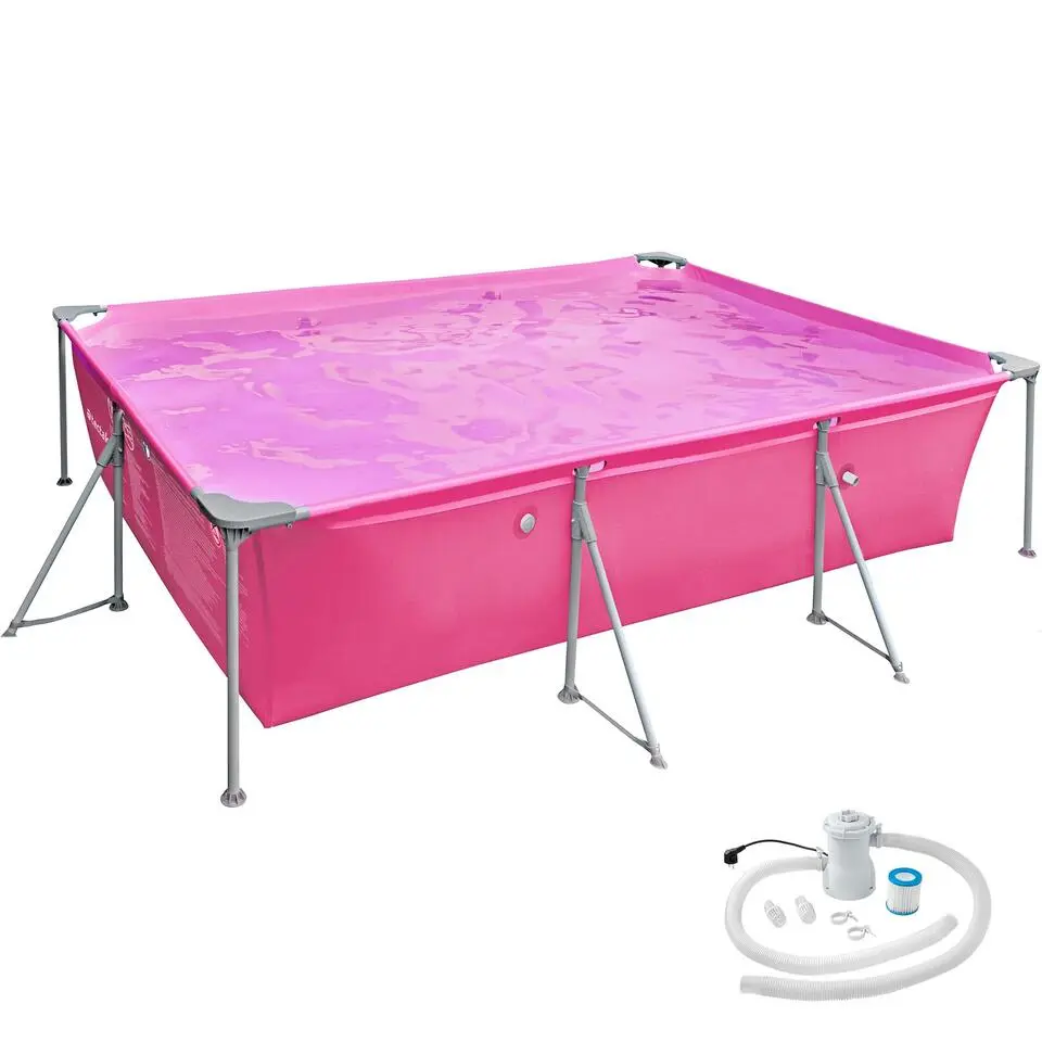 tectake Zwembad rechthoekig met filterpomp 300 x 207 x 70 cm, Pink