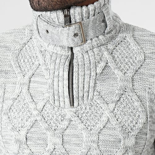 Pull Col Zippé Gris Clair