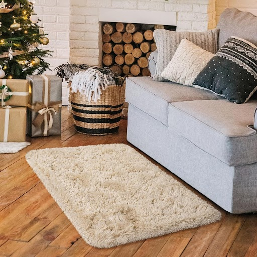 (50x80cm) Polyester Teppich Läufer Flauschige Home Deko Bodenmatte Wohn Teppich - Beige