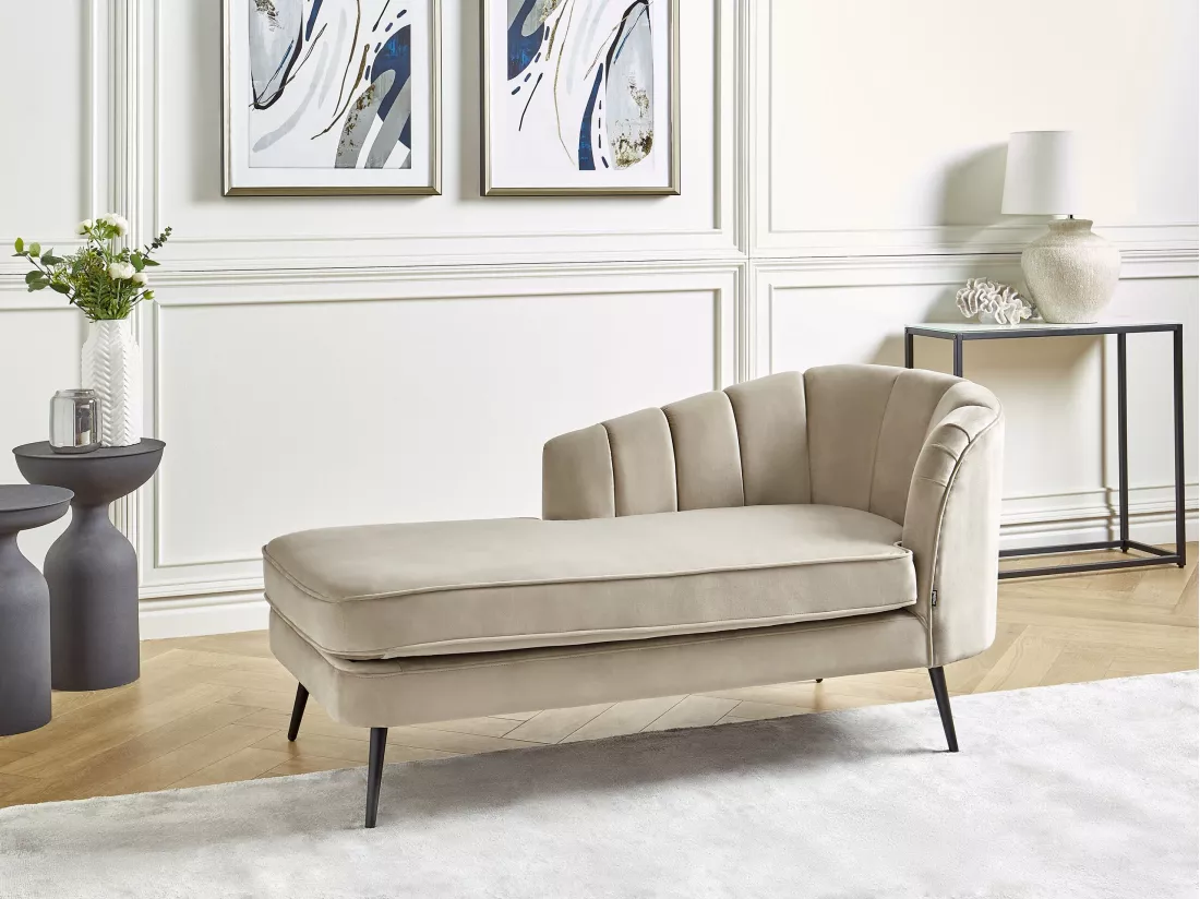Divan côté gauche en velours beige ALLIER
