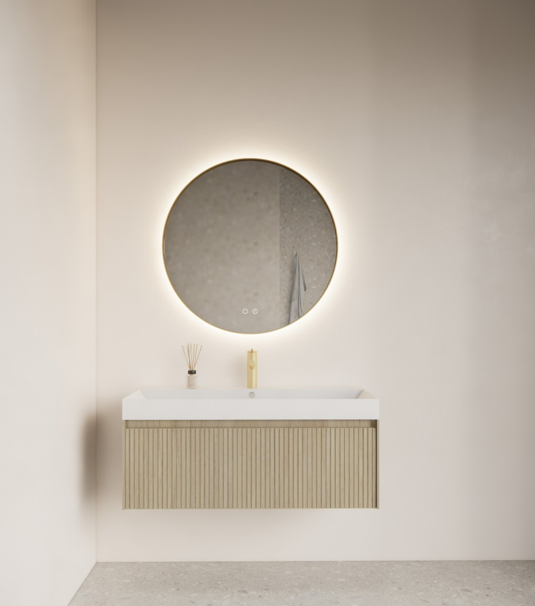 Gliss Design Athena ronde spiegel mat goud 120cm met verlichting en verwarming