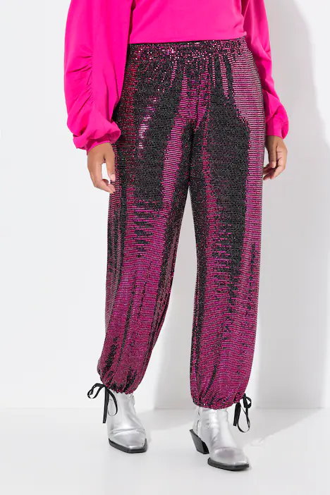 Hose, gerades Bein, Paillettenoptik, Elastikbund, fuchsia pink
