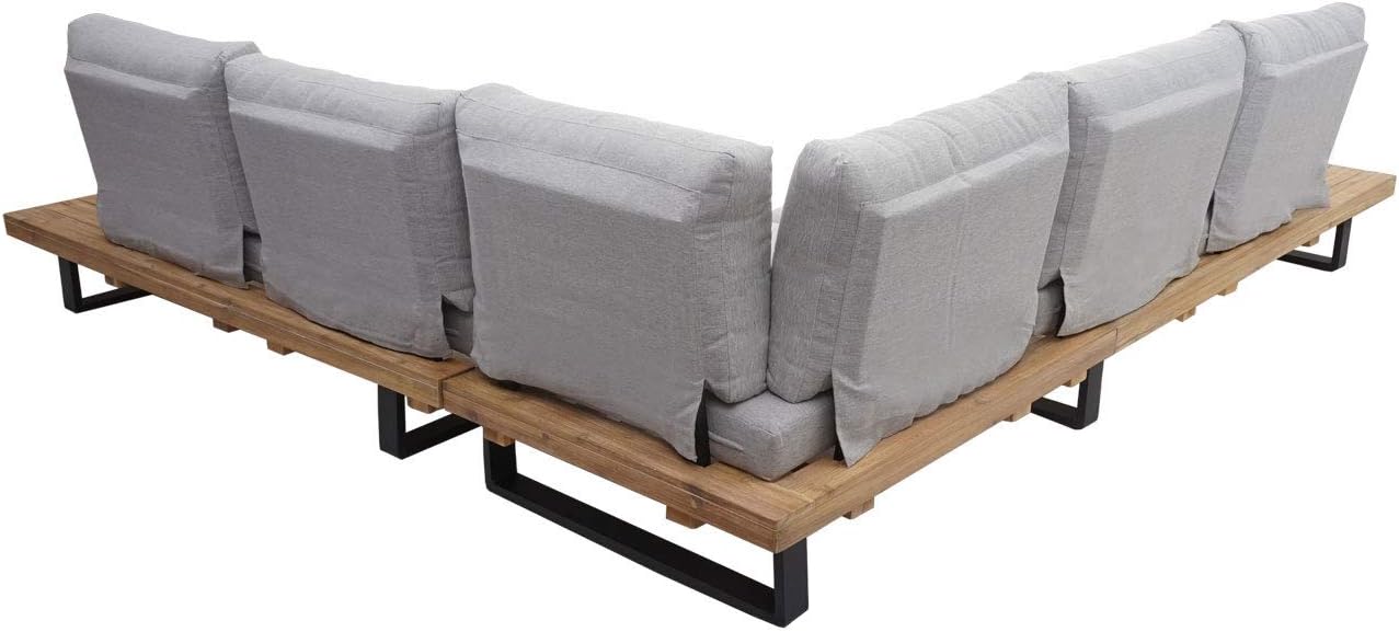 Mendler Garten-Garnitur HWC-H54, Garnitur Sitzgruppe Lounge-Set, Spun Poly Akazie Holz FSC® Alu - Hellbraun, Polster hellgrau