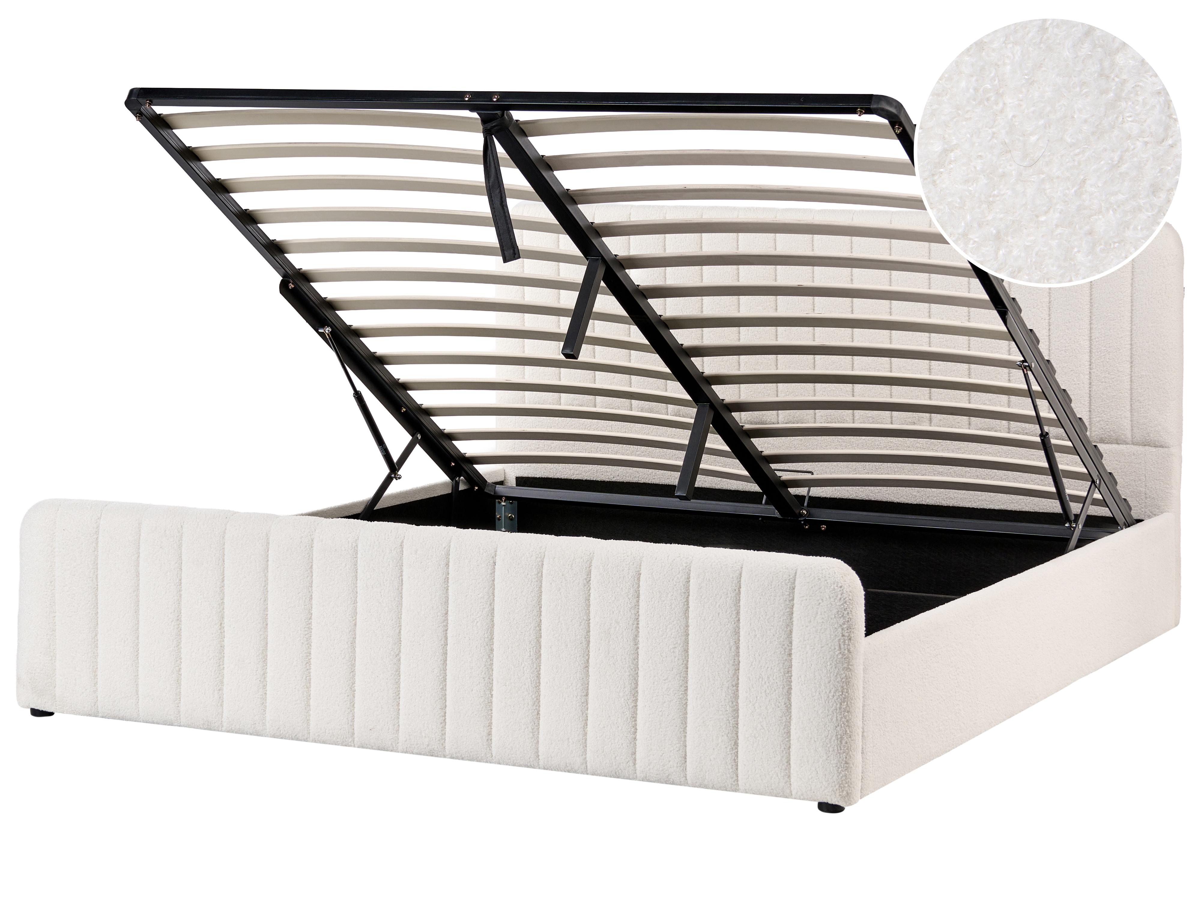 Bed met opbergruimte Bouclé LUNAN 180 x 200 cm Wit