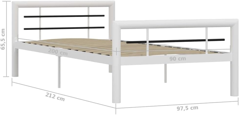 vidaXL Bettgestell Bett Metallbett Schlafzimmerbett Einzelbett Bettrahmen Schlafzimmermöbel Ehebett Lattenrost Weiß Schwarz Metall 100x200cm DB9825199