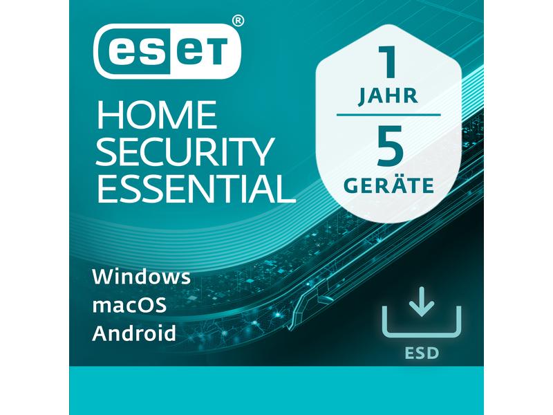 ESET HOME Security Essential ESD, Vollversion, 5 User, 1 Ja Der Standardschutz für Ihr digitales Leben – Sichere Online-Zahlungen und geschützte Privatsphäre mit Funktionen wie Anti-Phishing und WLAN-Schutz