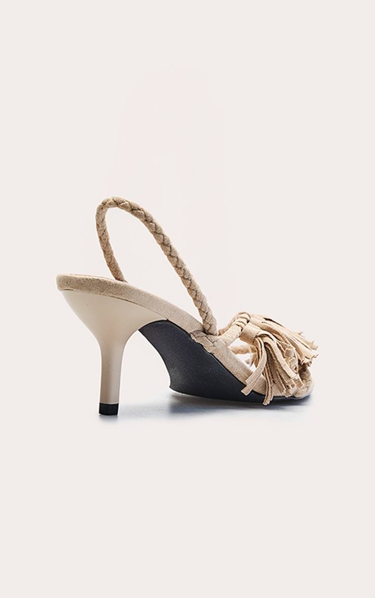 Sable Mules À Talons Avec Détail Pompon