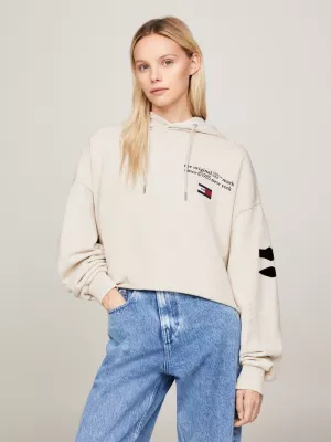 Moletom cropped unissex com estampa nas costas e modelagem ampla