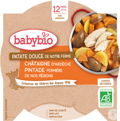 Babybio Patate Douce Châtaigne D'Ardèche Pintade Fermière De Nos Régions Bébés 12+ Mois 230g