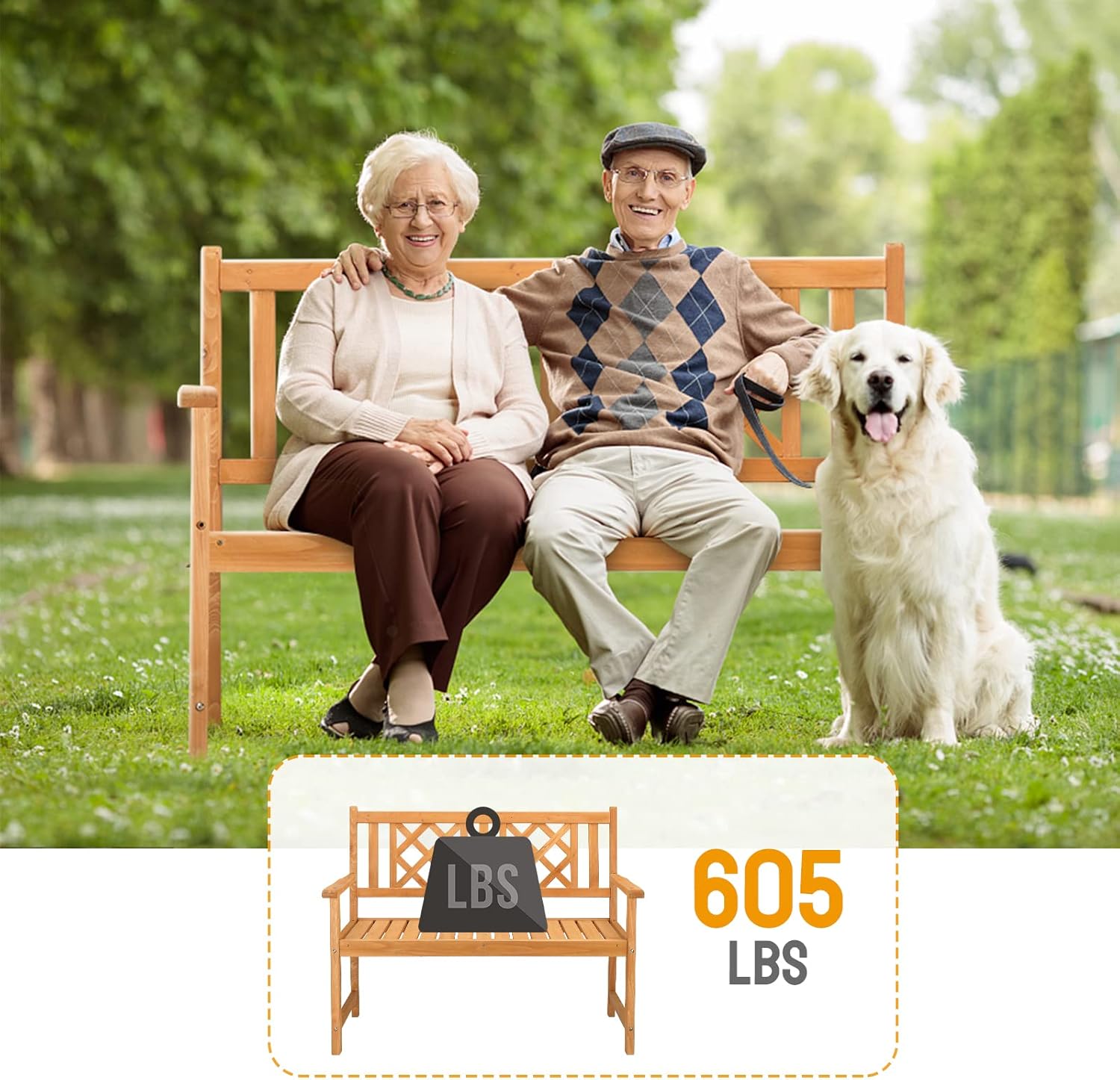 LEADZM Gartenbank,Holzbank,Holz Wetterfest,2-Sitzer,118 cm,Ergonomisch gestaltete Rückenlehne und Armlehnen,Bequem Balkonbank,275 kg Belastbar,für Balkon,Terrasse,Garten,Outdoor