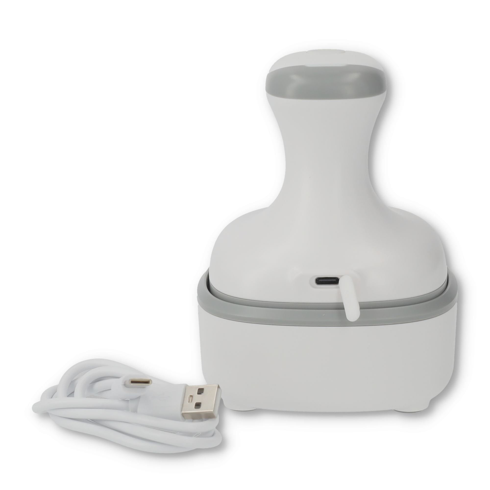 5W Elektrische USB Massage Bürste 360° Grad Kopf Massage Gerät mit 2 Modi (1200mAh) - Weiss / Grau