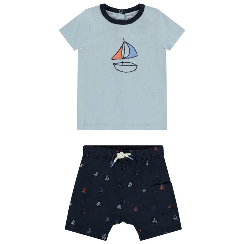 Ensemble 2 pièces motifs voilier pour bébé garçon - Bleu