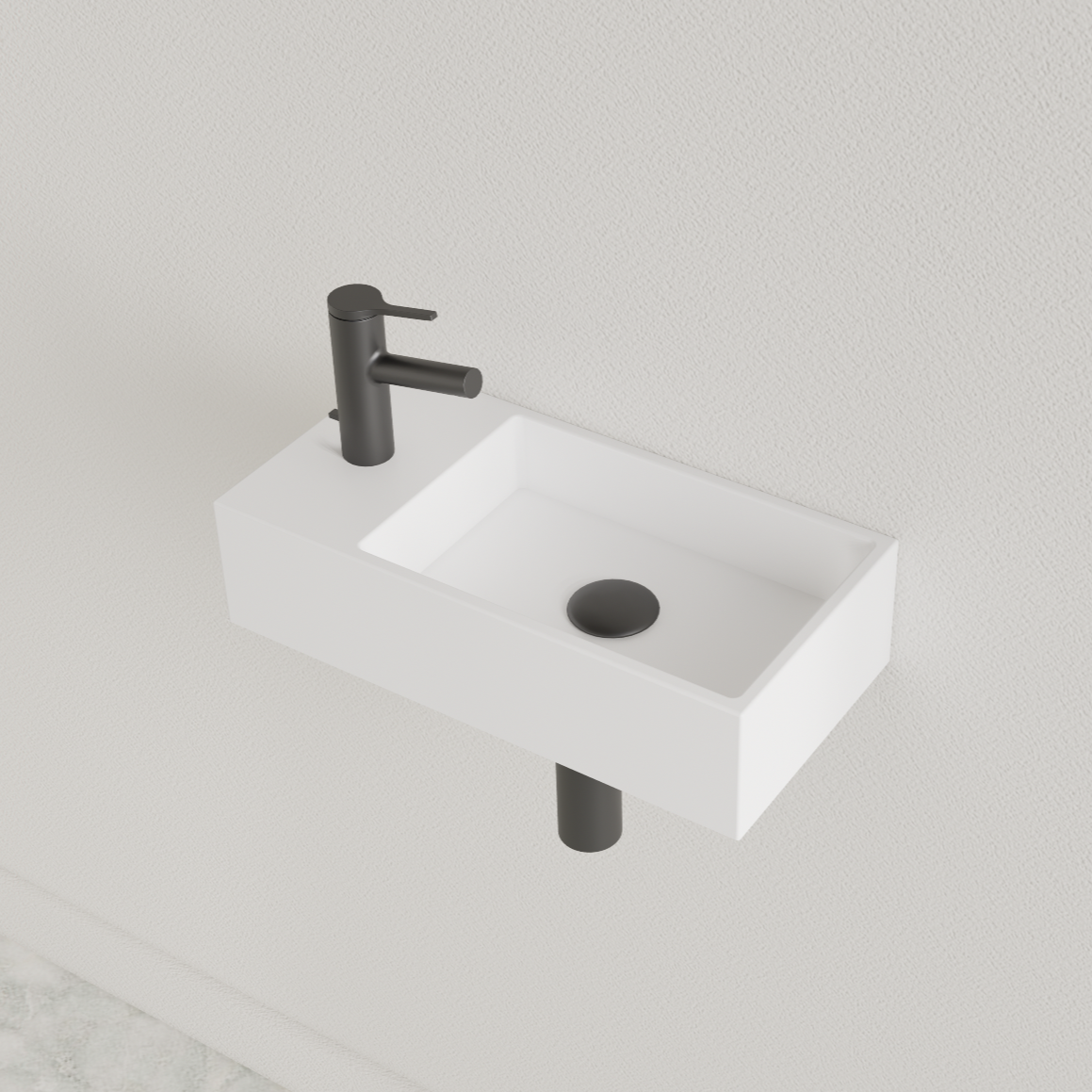 Sanigoods Nano fontein links wit mat met kraangat 36x18cm