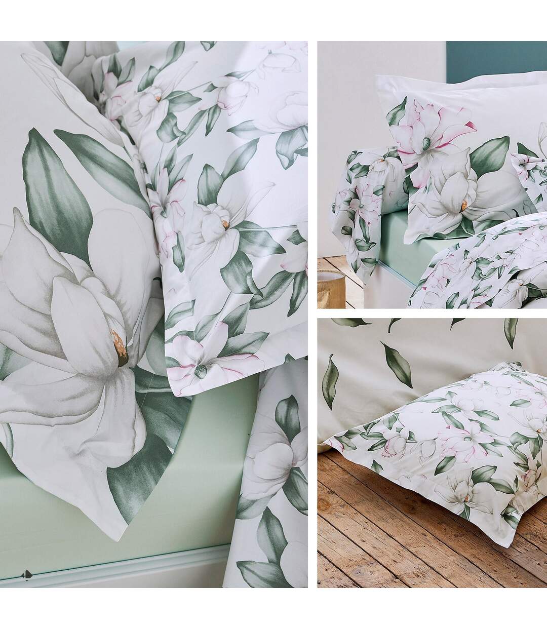 Parure de lit 300x240 cm percale coton MAGNOLIA vert sauge