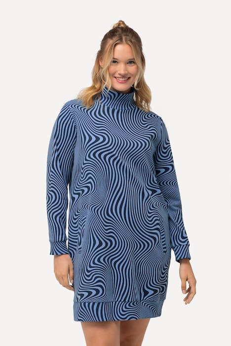 Loungewear-Kleid, Sterne, Stehkragen, Langarm