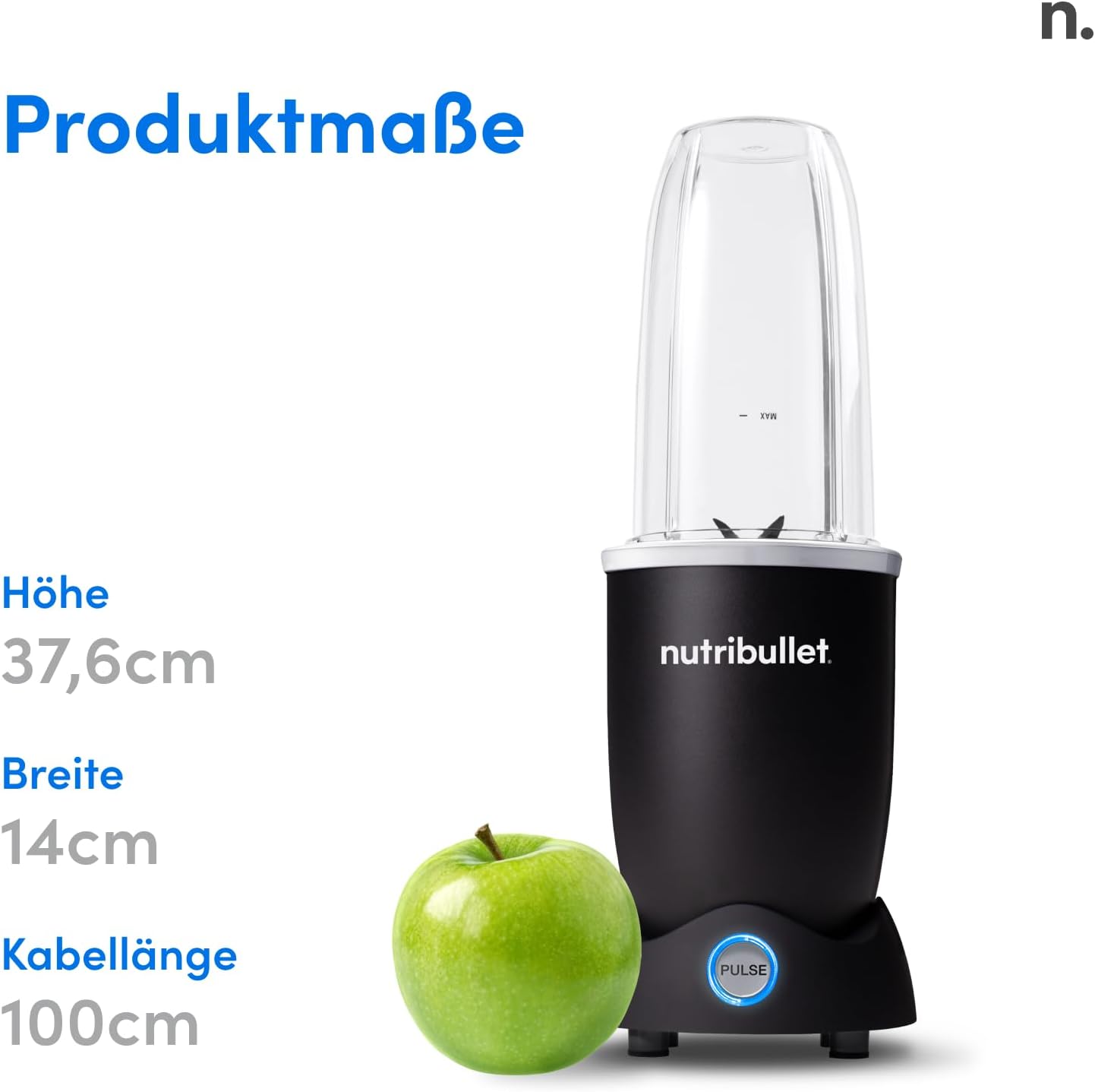 Nutribullet Pro 1200, Elektrischer Mixer, Zerkleinerer, Smoothie Mixer, Multifunktionsmixer, 1200w Leistung, 700ml und 900ml Gläser, schwarz, NB120MB