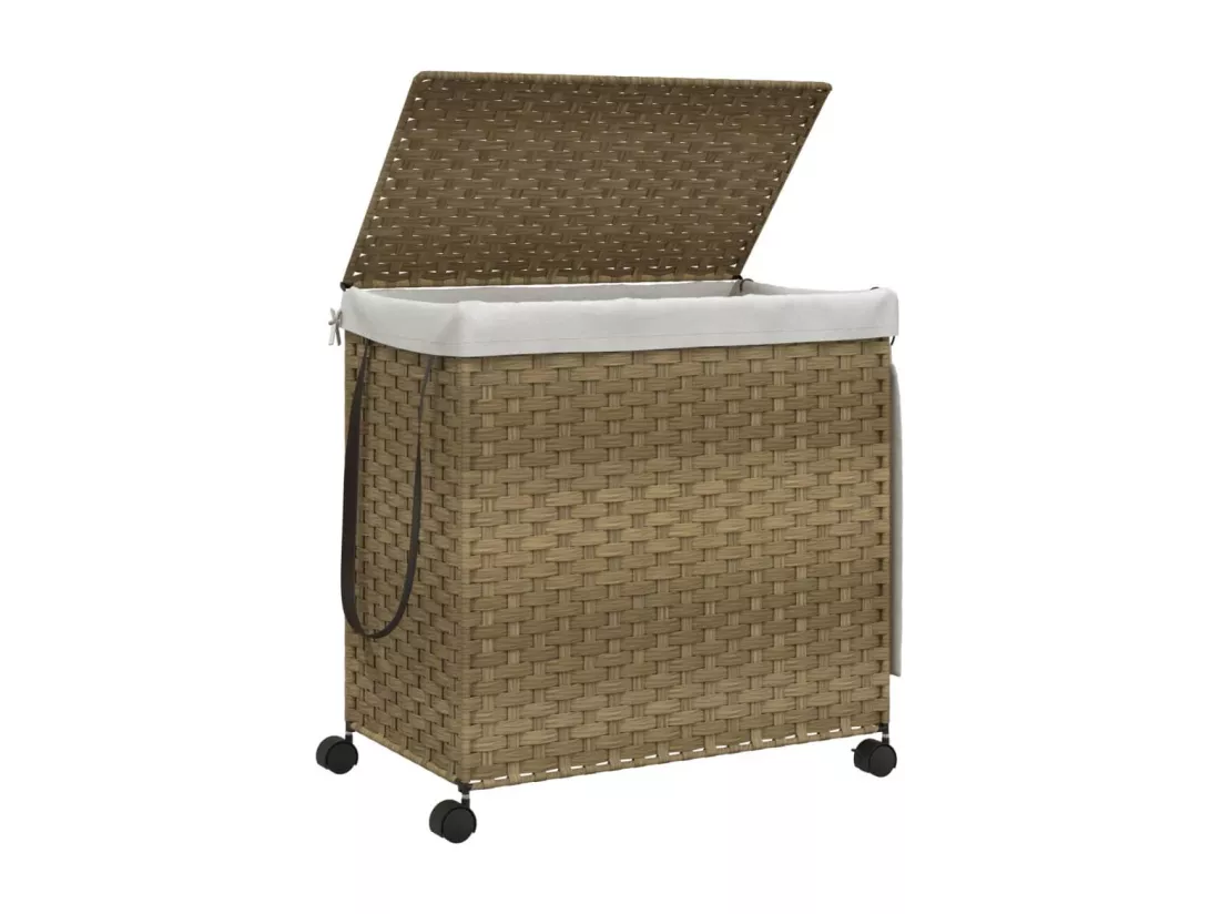 Panier à linge avec roulettes 60x35x60,5 résine tressée