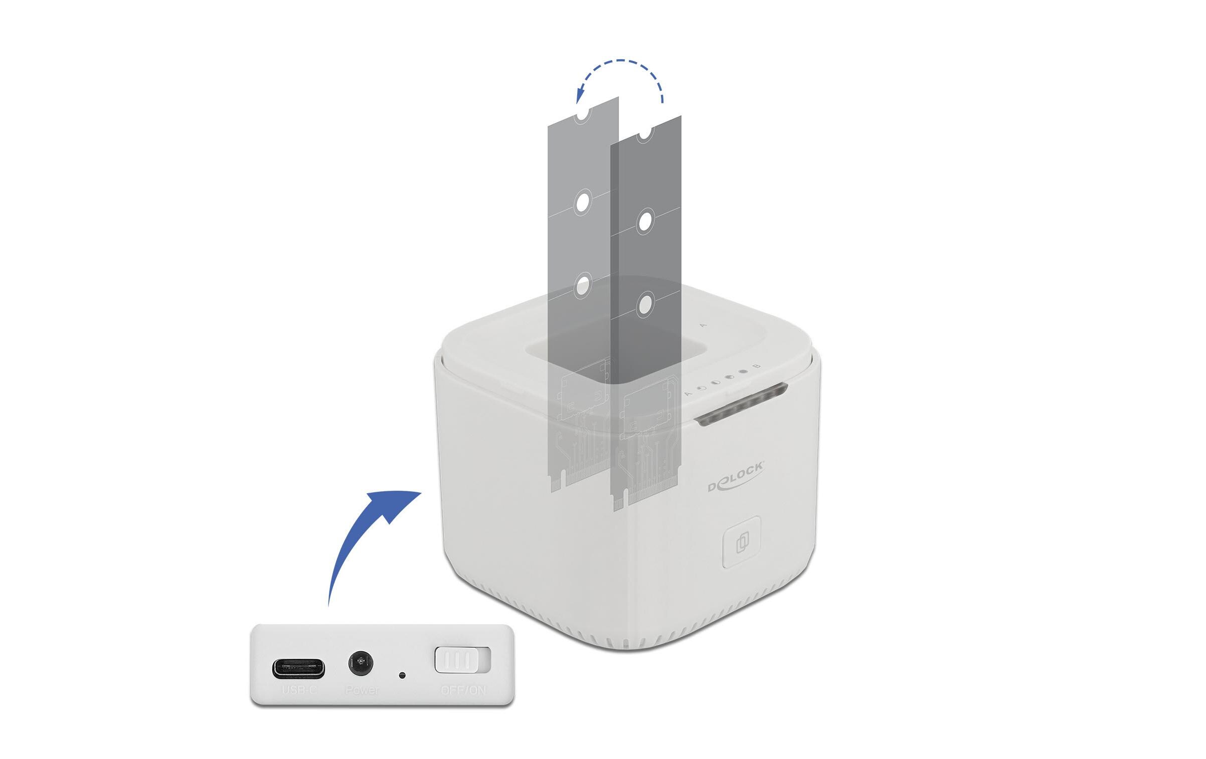 Dockingsstation M.2 NVME SSD Klon Station<br>Delock M.2 Dockingstation für 2 x M.2 NVMe PCIe SSD mit Klon Funktion