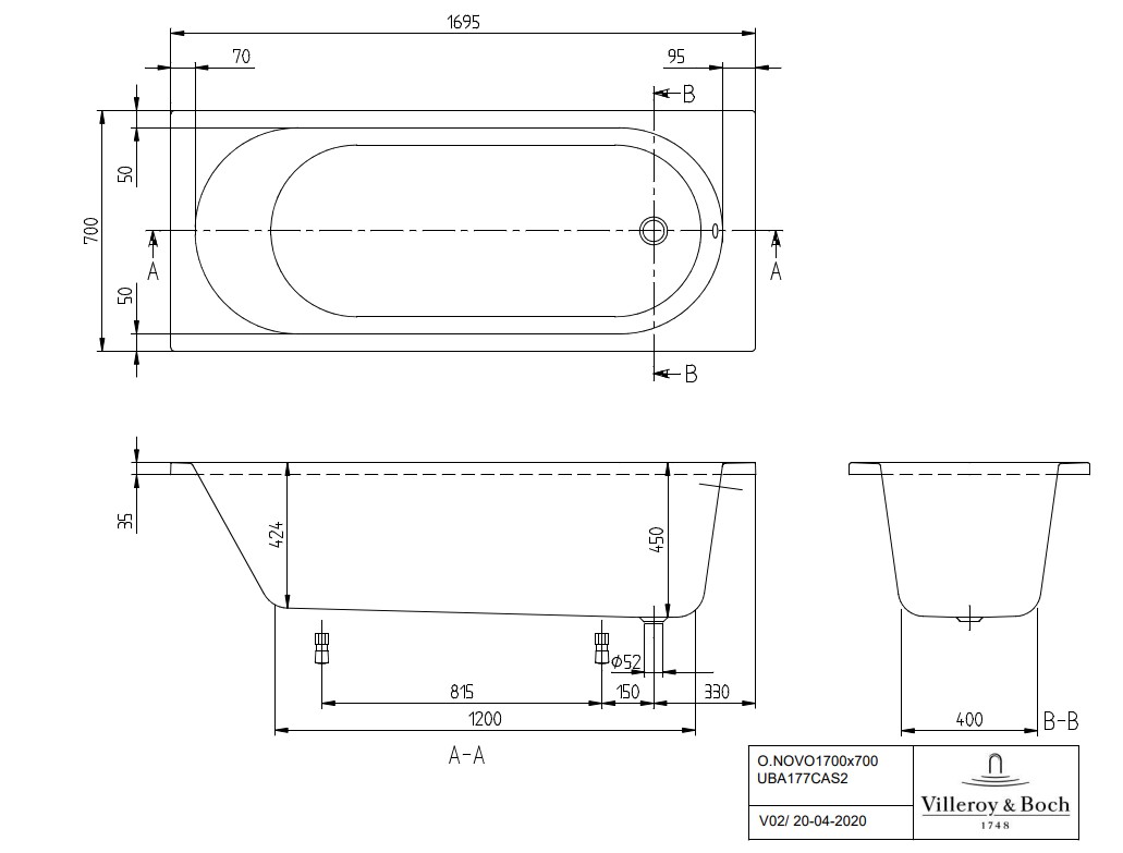 Villeroy & Boch O.novo inbouw ligbad 170x70cm wit